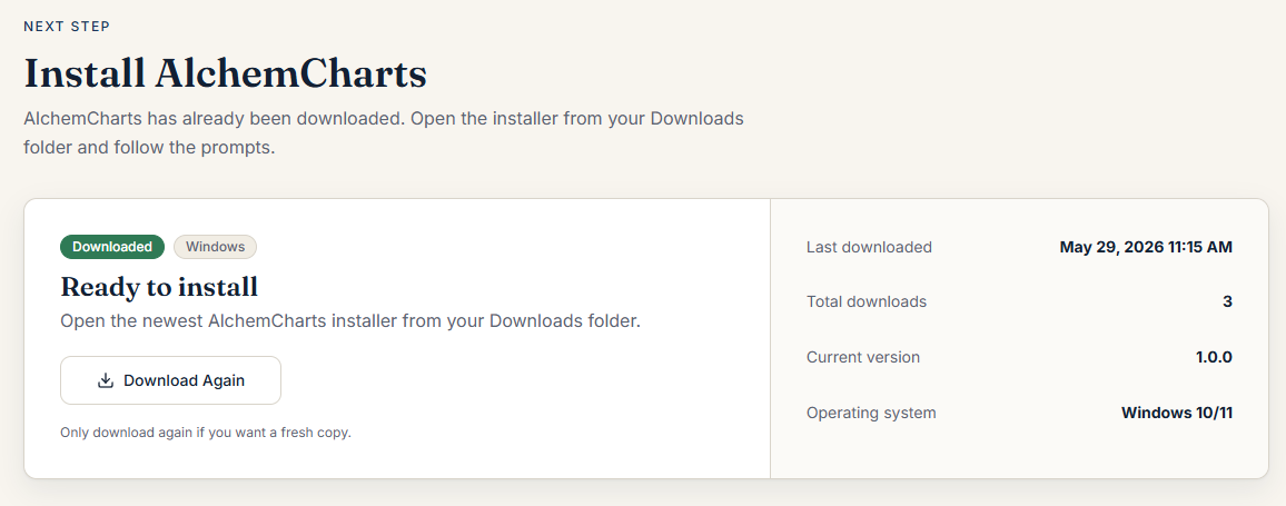 Account download area screenshot