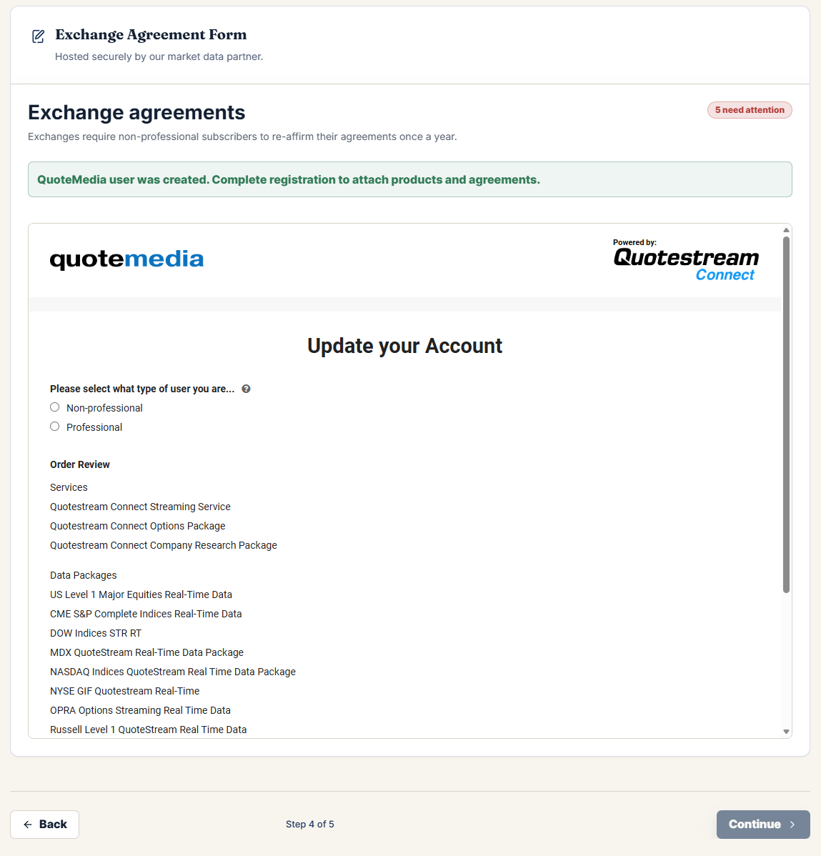 QuoteMedia exchange agreement screenshot