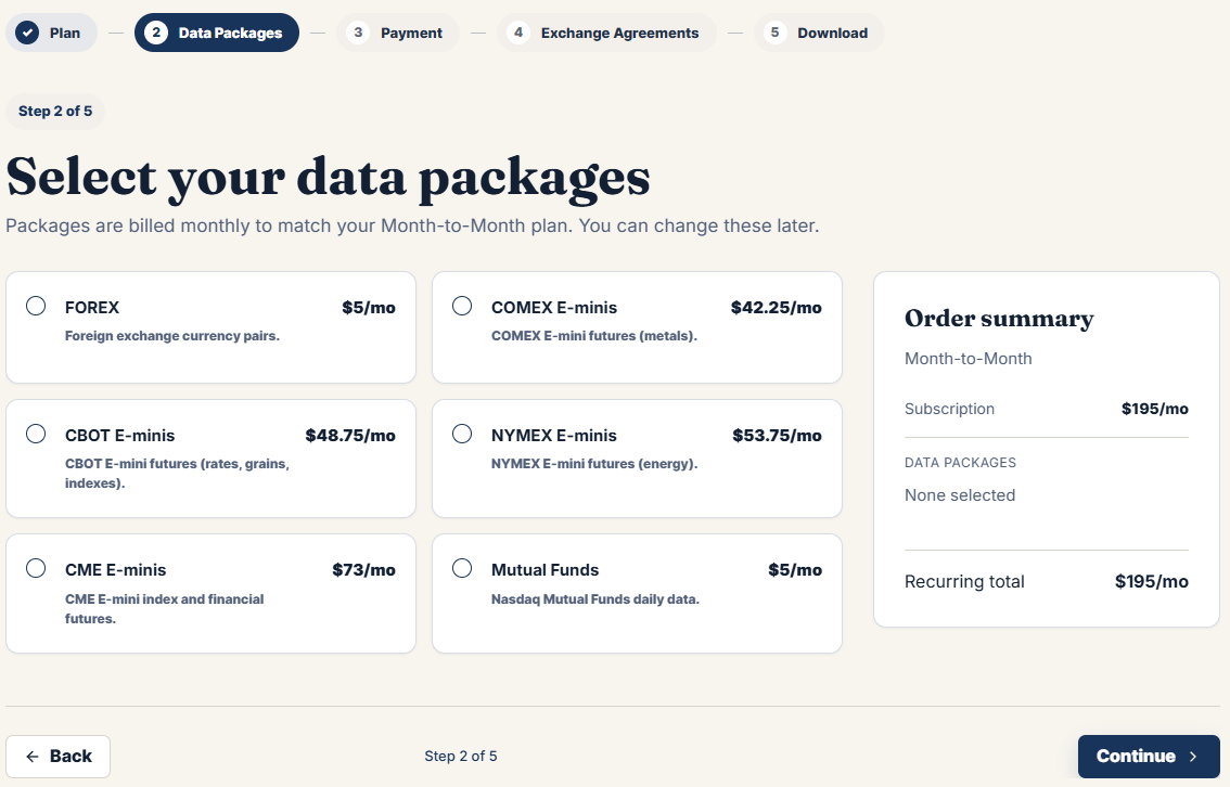 Subscription data packages screenshot