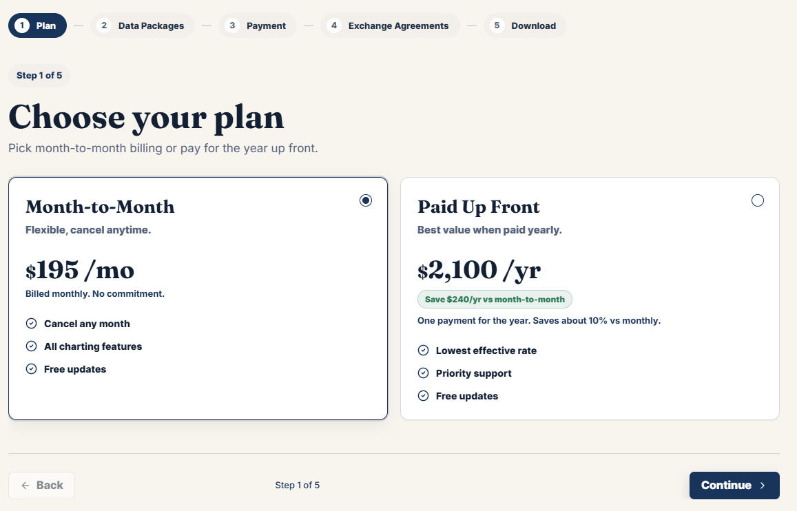Subscription plan selection screenshot